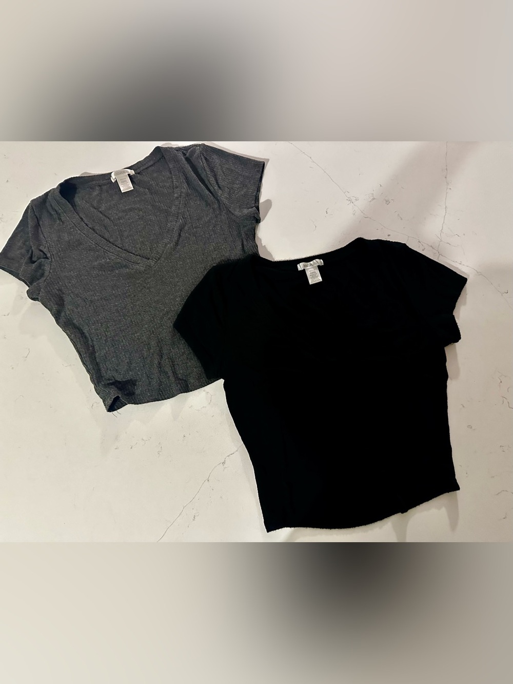 Juniors V-Neck Short Sleeve Tee - Black and Gray by Bozzolo s medium runs small